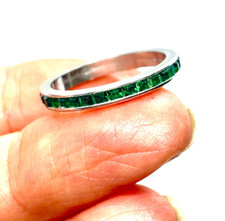 Antique Art Deco Sterling Silver Green Paste Full Eternity Ring UK P (US 7 3/4)