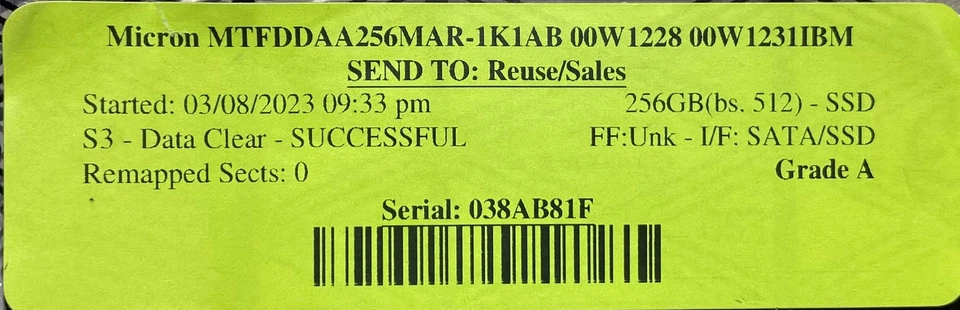 Micron MTFDDAA256MAR-1K1AB 00W1231IBM 1.8" SATA/SSD Internal Solid State Drive - Image 2 of 4