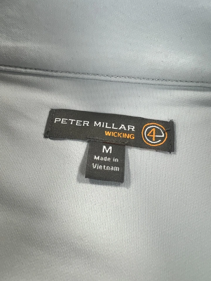 Peter Millar Sweater Mens Medium Blue 1/4 Zip Pullover Preppy Golf Logo Wicking - Image 2 of 4