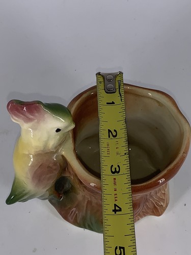 Vintage Pottery Planter Parrot Parakeet Bird American Bisque Log Tree - Picture 6 of 6