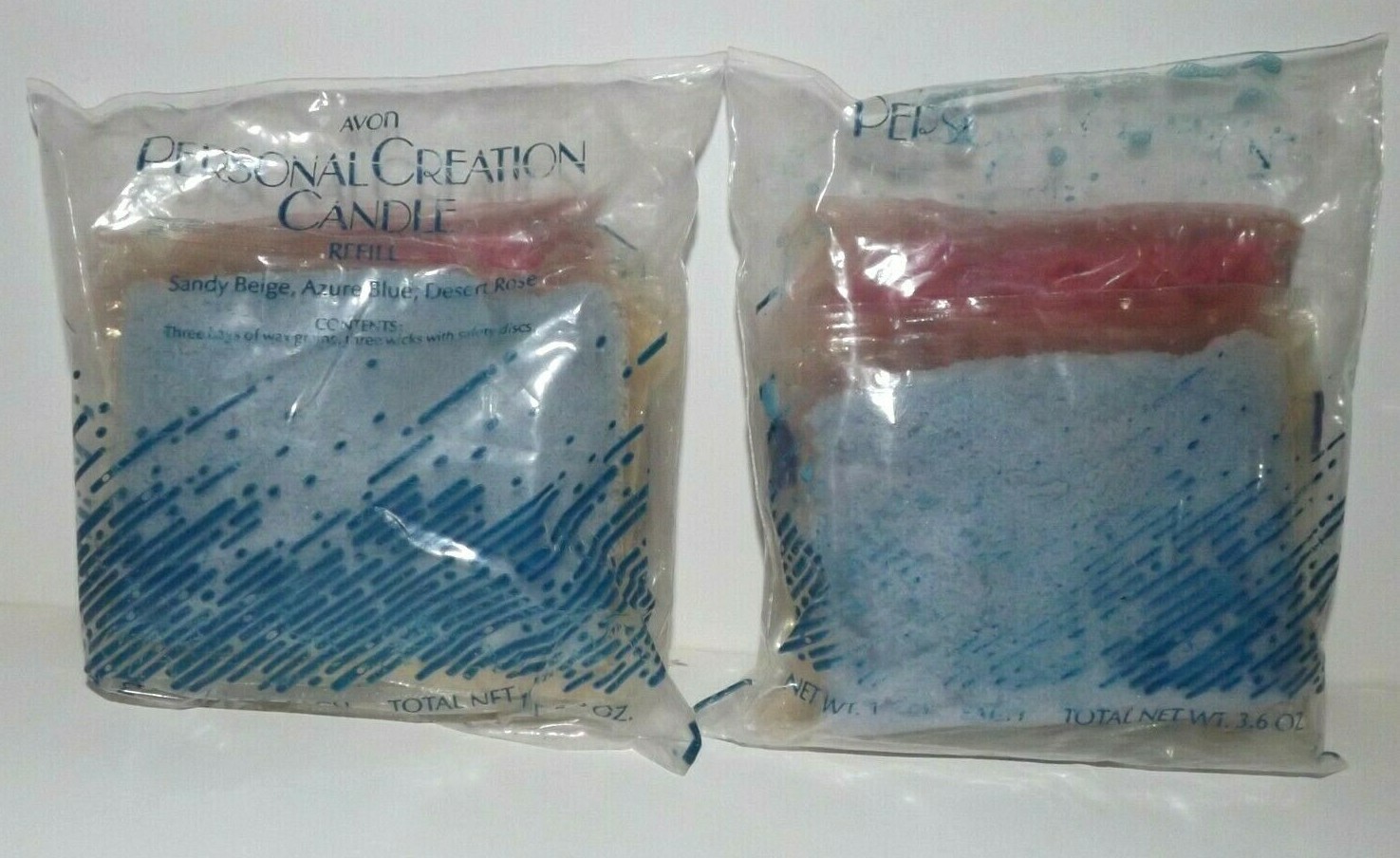 Vtg Avon Personal Creation Candle Refills  Beige Blue Rose 1985 New 2 Bag Set