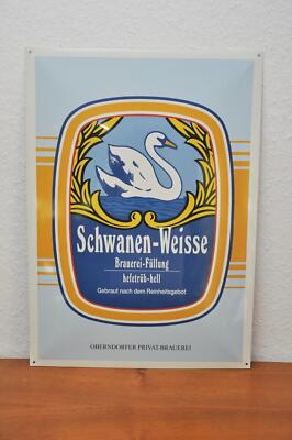 Schwanen-Weisse Oberndorfer Privat-Brauerei Blechschild tin sign 42x30 cm ~1990