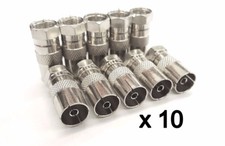 F Male Plug to Coax RF Female Aerial Plug Connector Adaptor Quick Fit x 10
