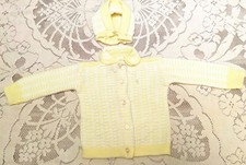 Vintage yellow white hand knit sweater cardigan bonnet baby clothes set