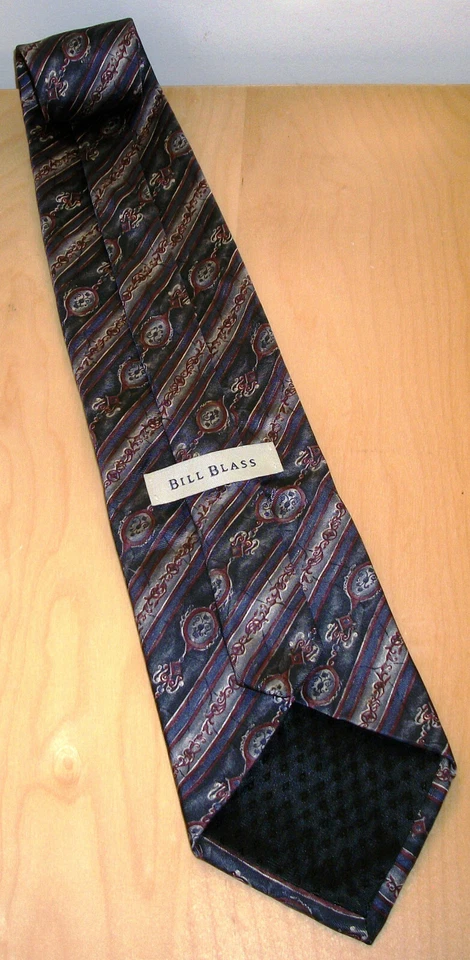 Bill Black Purple & Black Stripes Men's Silk Neck Tie 57" Long x 3.9" W (D761) - Image 3 of 4