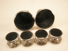 Round Black  Silver Formal Cuff Links  Shirt Stud Vintage prom tux grooms p24