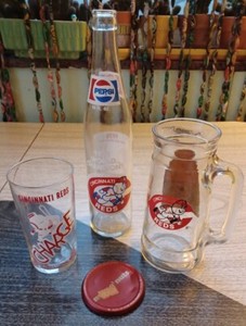 Vtg 70s Cincinnati Reds Baseball Souvenir Glass Lot 3 Pepsi Mug O Nuts Tresler..