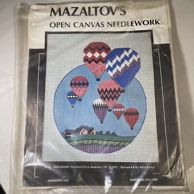New- Open Pkg. Mazaltov s Open Canvas Needlework Kit Hot Air Balloons CS42