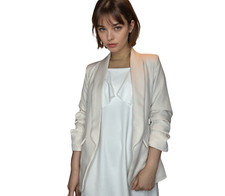 Women s Ivory Blazer Shawl Lapel Ruched Sleeve Shoulder Pads Size XL