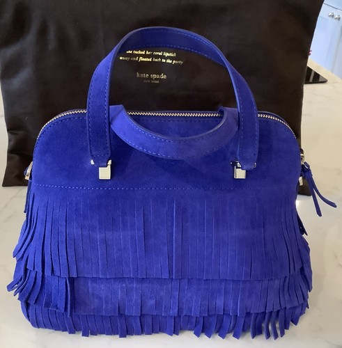 Kate Spade Blue Suede Fringe Bag / Shoulder Bag + Dust Bag - New with Tags - Picture 4 of 13