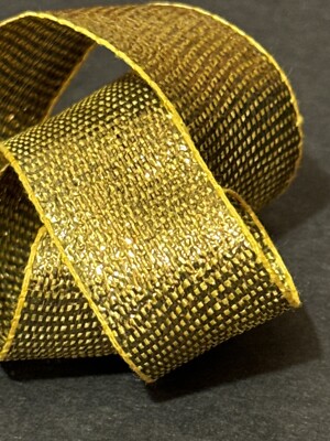 Antique 30s Metallic Lame Ribbon warm Gold 40''Lx 7/8''W