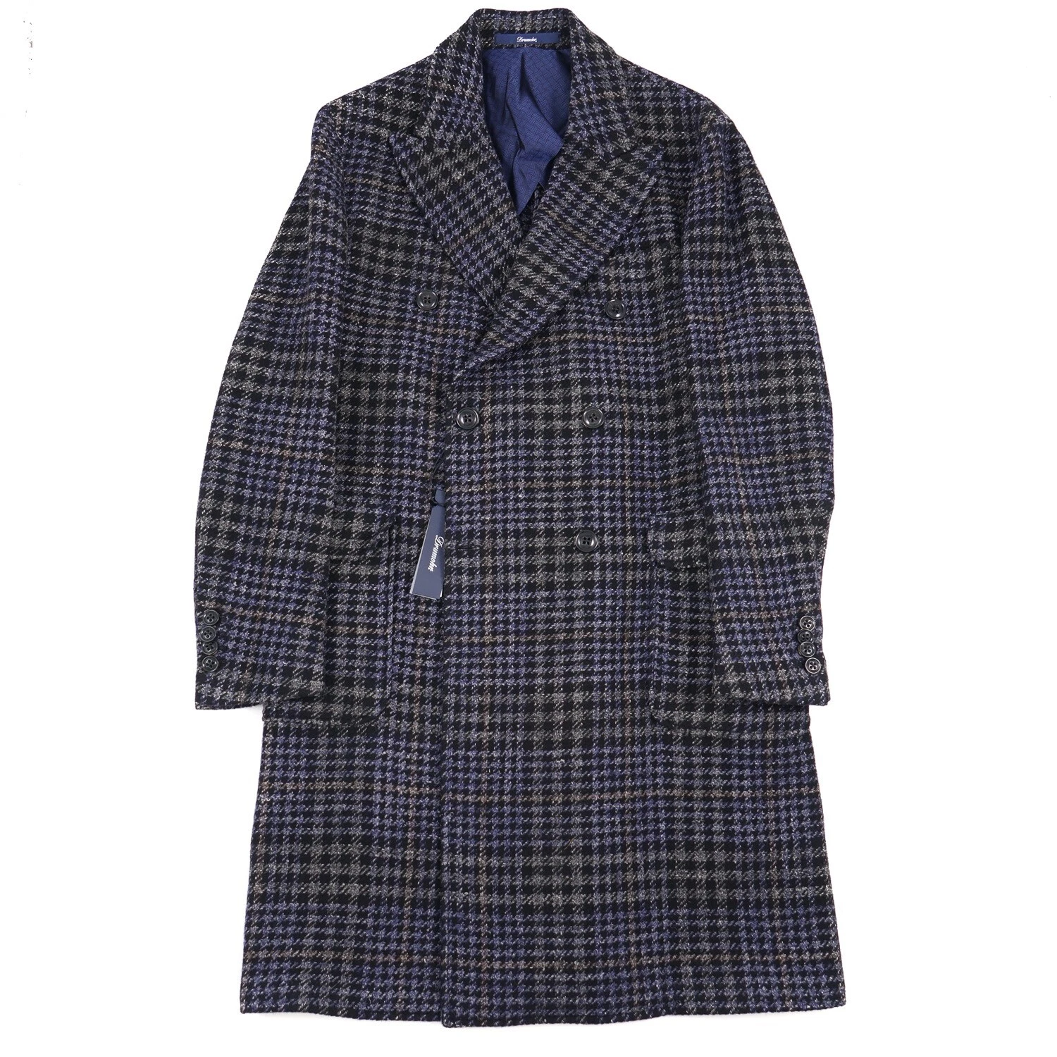 Drumohr Gray-Blue Layered Plaid Wool Overcoat 40R (Eu 50) Outer Coat NWT image 1