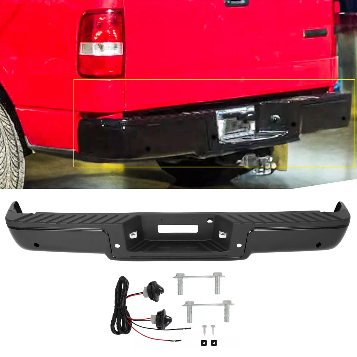 For 2006-2008 Ford F150 Rear Bumper Step Bumper Assembly w/ Sensor Hole Black