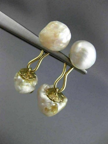 ANTIQUE LARGE PEARLS 14KT YELLOW GOLD CLASSIC BAROQUE DOUBLE SIDED CUFFLINK - Picture 5 of 9