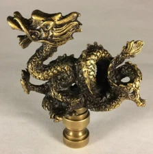 New 2 5/8" Oriental Dragon Cast Metal Lamp Harp Finial w/ Antique Finish #LF077A