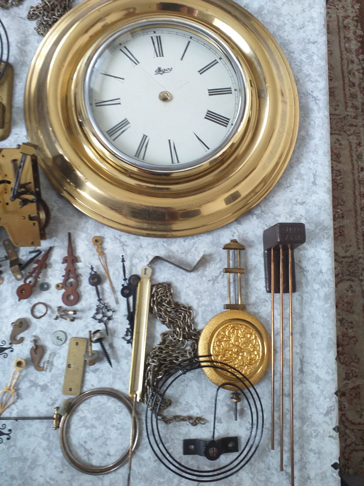 Vintage large wall clock parts joblot 2 movement, pendulum ,spring and