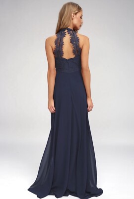Lulu's Dance All Evening navy lace M elegant semi formal maxi dress | eBay