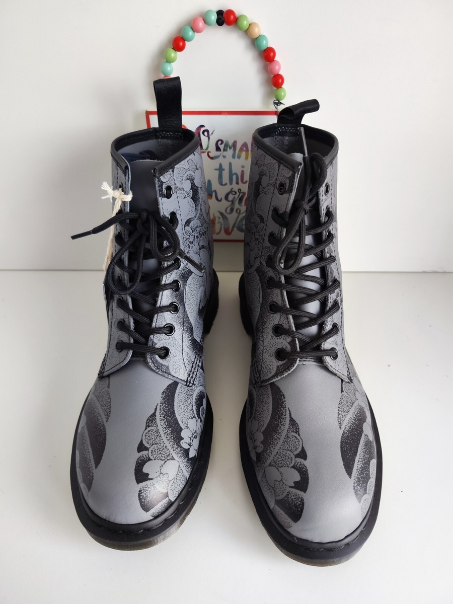 Dr Martens 1460 OT tattoo gunmetal grey Japanese Dragon Art boots