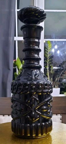 1970's Jim Beam Black Decanter Art Deco Empty Genie & 3 Jim Beam Rock Glasses - Picture 4 of 17