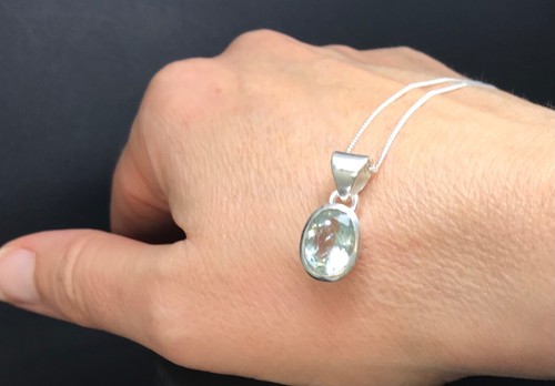 aquamarine pendant oval solid Sterling Silver adjustable 16/18” chain, natural - Picture 9 of 17