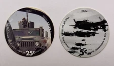 2 AAFES Pogs 2004 2005 U.S. ARMY Military Payment Money 5 & 25 Cents