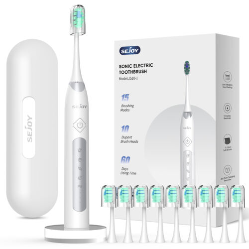 SEJOY Sonic Electric Toothbrush Rechargeable Travel Case 5 Modes 10 Brush Heads - Picture 3 of 17