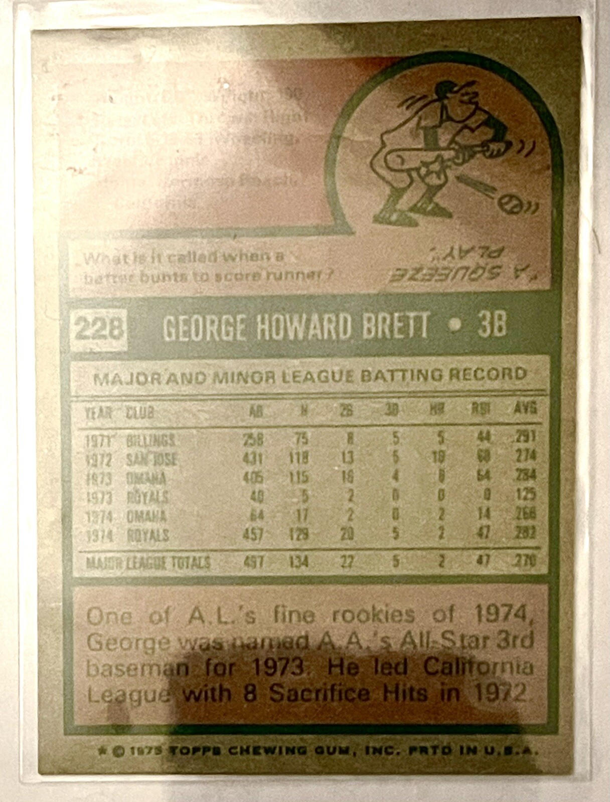 1975 TOPPS George Brett #228 - Picture 2 of 2