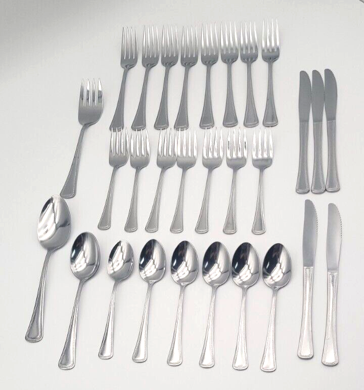 28 Pc Oneida Craft NEEDLEPOINT BEADED EDGE Stainless Flatware eBay
