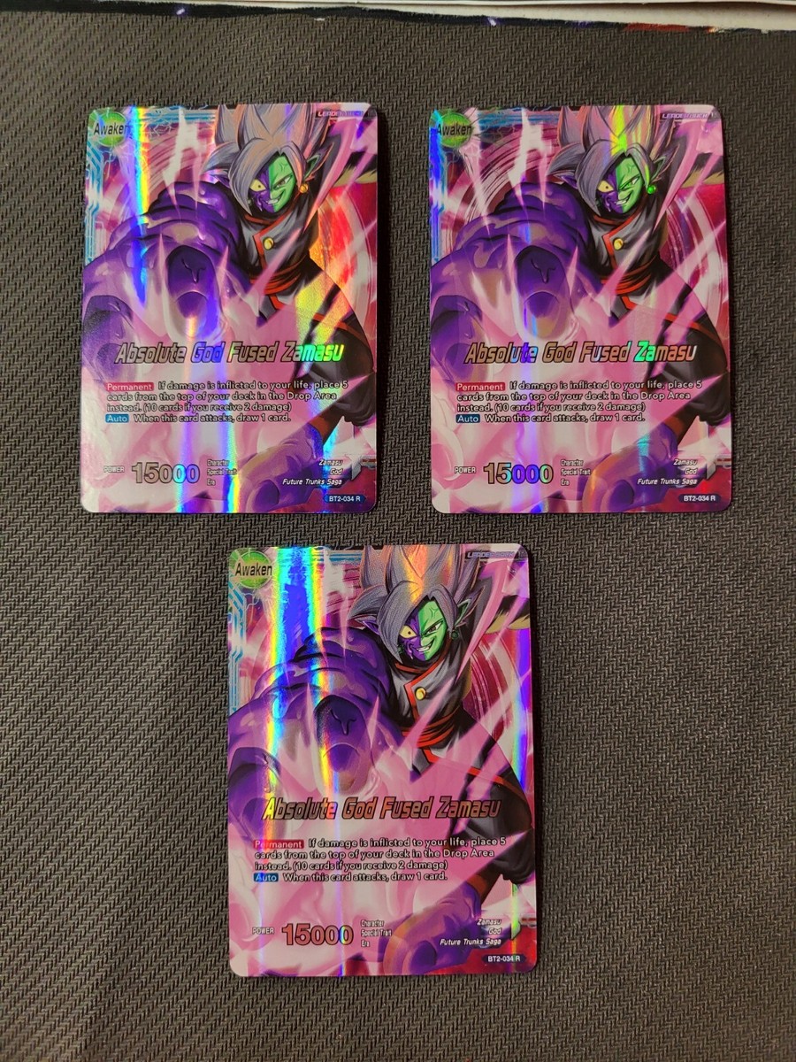 3x Dragon Ball Super ABSOLUTE GOD FUSED ZAMASU BT2-034 R HOLOFOIL