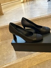 Chanel 14C Fabric CC Cap Pumps Black Leather Heels EU size 39,5 US 9,5