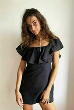 Free People Girl Crush Mini Dress Off Shoulder Ruffle Endless Summer Black XS