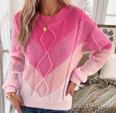 Farbblock-Pullover Mit Rundhalsausschnitt, Eleganter Pullover Mit Langen Ärmeln