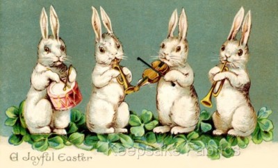 Vintage Easter Bunnies Band Cotton Crazy Quilt Block Multi Sz (E4