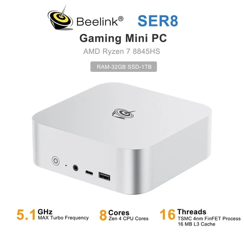 Beelink Gaming Mini PC SER8 AMD Ryzen 7 8845HS 32GB 1TB DP PC DDR5 UP to 5.1GHz