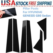 6pcs Black Pillar Posts Cover Door Trim For Hyundai Genesis G80 2015-2022 Sedan