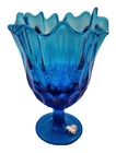 Vintage FENTON COLONIAL BLUE GLASS Thumbprint HANDKERCHIEF SWUNG VASE  7 1/2"
