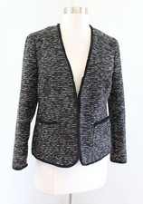 Banana Republic Black White Tweed Fringe Trim Blazer Jacket Size 4 Collarless