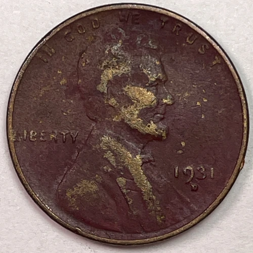 1931-D Lincoln Wheat Cent Extremely Fine XF Coin, Corrosion #18362