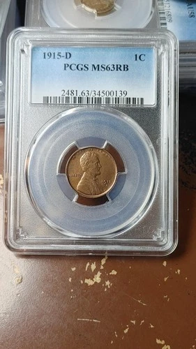 1915 D 1C Lincoln Wheat Cent Penny PCGS MS63 RB Red Brown PQ                5493