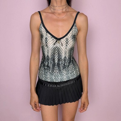 Vintage Y2K Cami Top Roberto Cavalli Snake Print Lingerie Designer 2000s Size M