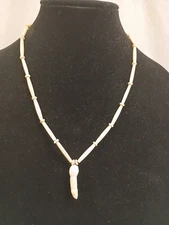 Alligator Tooth Necklace Hair Pipe  Bone Bead and Braided Sinew 20"  Handcrafted