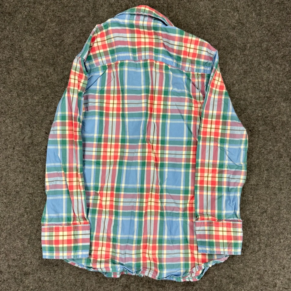 Camisa xadrez Boden infantil xadrez azul verde vermelho algodão 4-5Y - Imagem 4 de 4