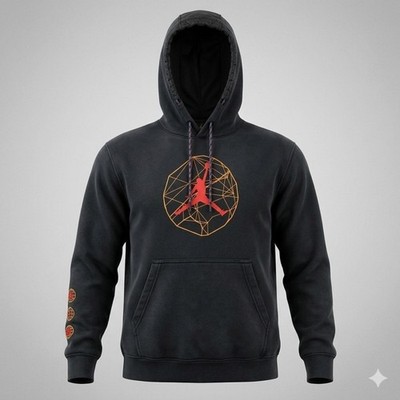 Jordan Air Geometric Jumpman Hoodie Black Orange Streetwear Gorpcore Mens M