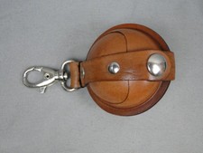 Handcrafted Round Leather Snap Pouch Belt Swivel Clasp Keychain Coin Holder