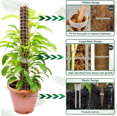 Small Moss Pole for Monstera - Stackable & Refillable Plastic Moss Poles  for Cli | eBay