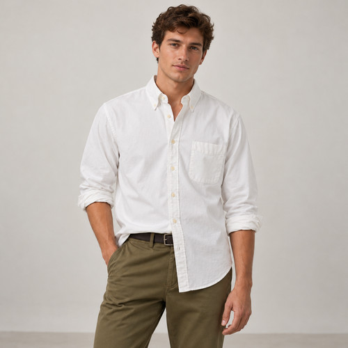 Lands' End, Lands' End Sail Rigger Oxford Shirt White 100% Cotton Button Down Business Forma