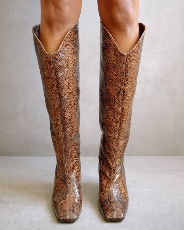 Alohas Python Print Knee High Billy Leather Boots… - image 1