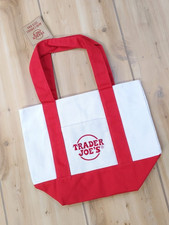 Trader Joe's Mini Canvas Tote Bag Red White Utility NWT Limited Edition