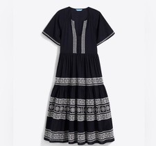 Draper James Womens Carlene Midi Dress Belle Meade Sz M Black White Embroidery