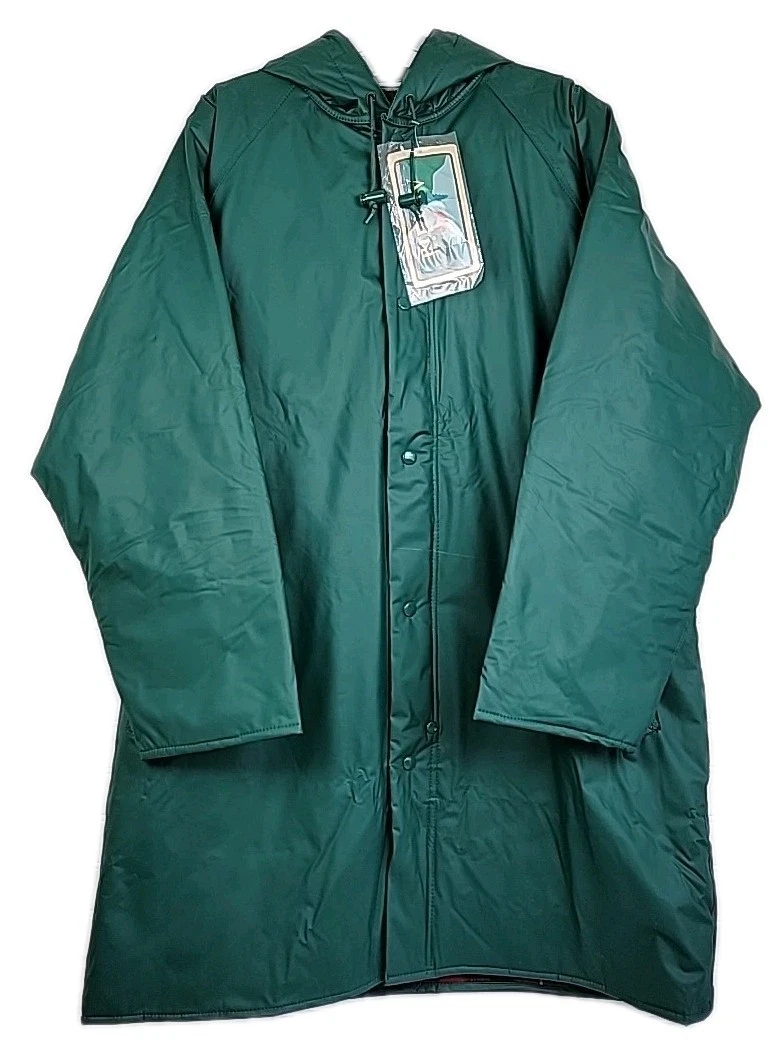 Vintage Acadia Mens Size Large Plaid Flannel Lined Green Raincoat Hooded Jacket